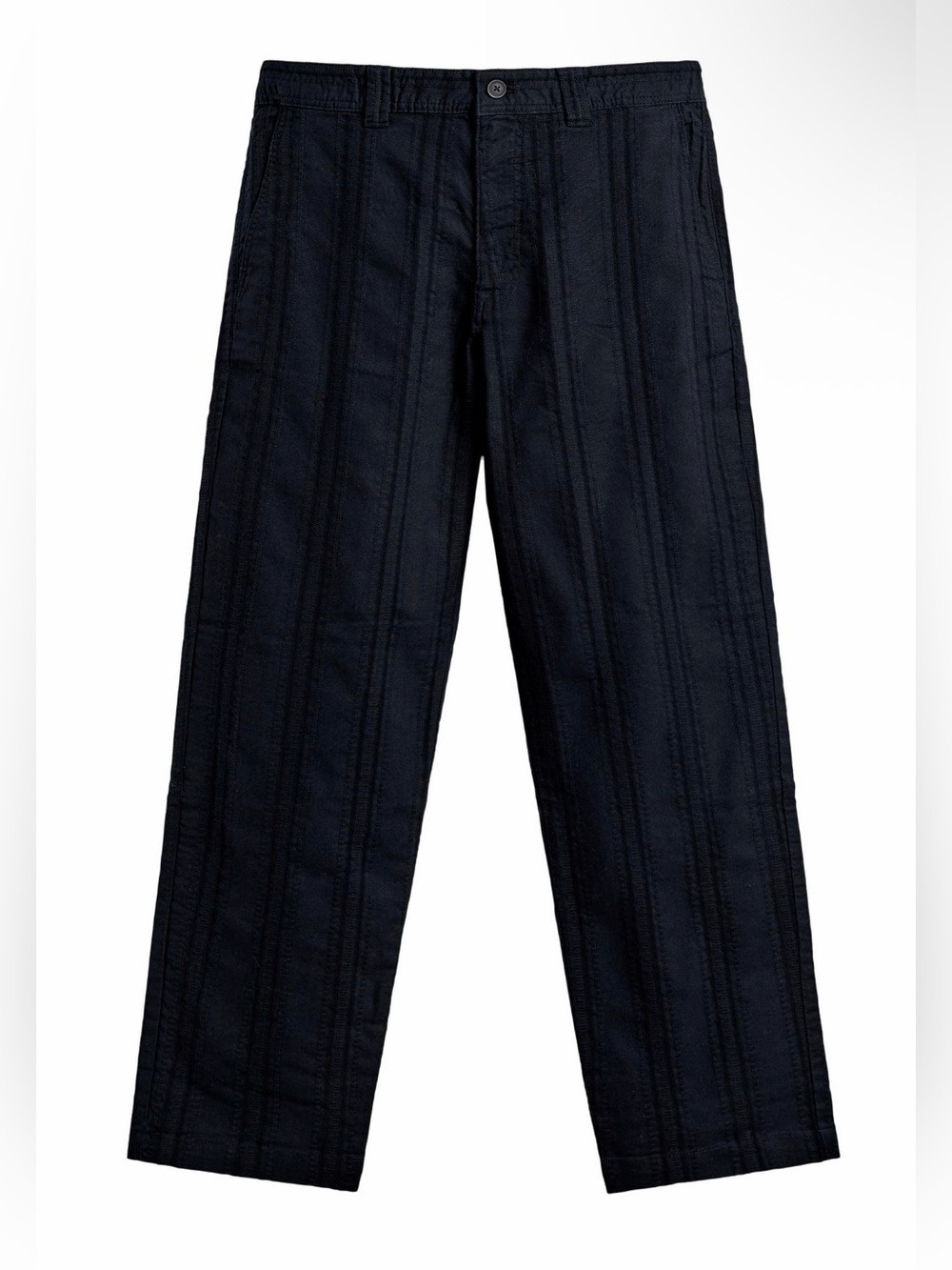 Zara 100% Cotton Navy Vertical-Striped Textured Pants